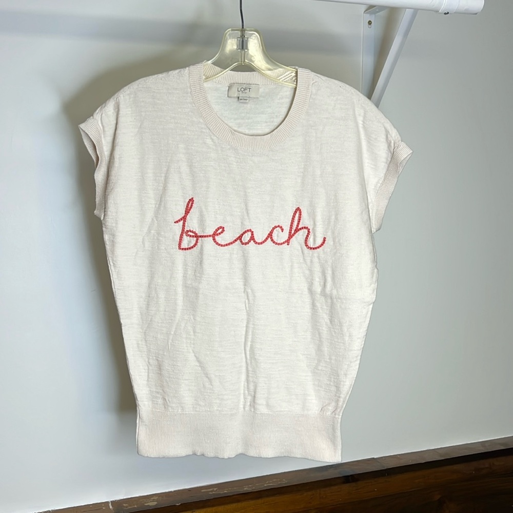 Loft Outlet “BEACH” Short Sleeve Sweater Top-‎ XS